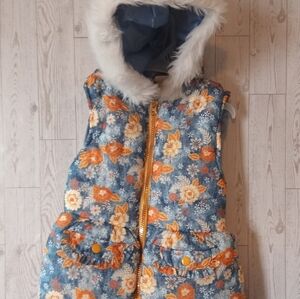 Little Lass Girls Size 6 Hooded Puffer Vest Autiumn Flowers